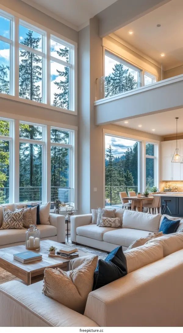 Modern Living Room with Large Windows and Natural Light