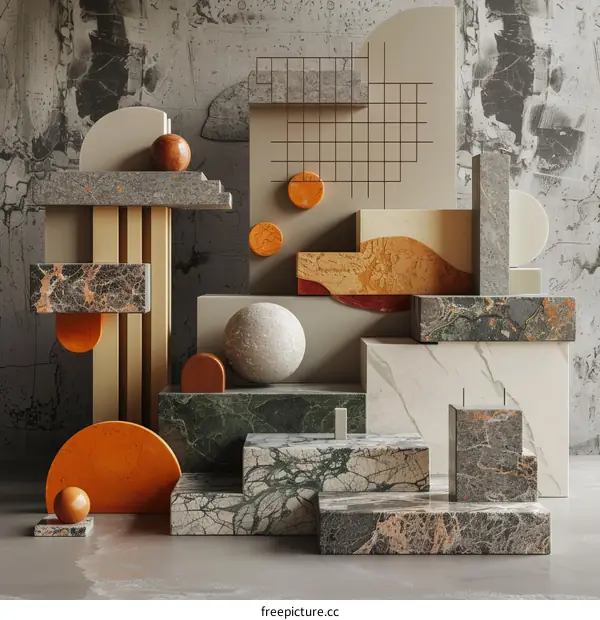 Abstract Geometric Composition of Marble and Stone