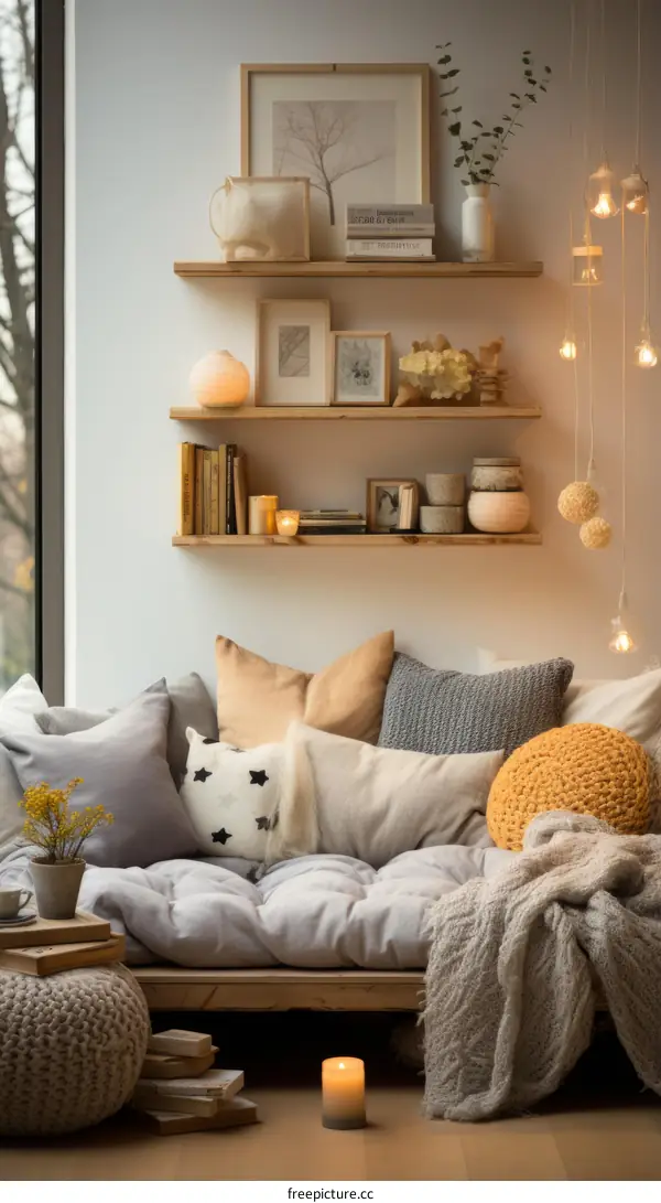 Cozy home interior with warm neutral colors and natural textures