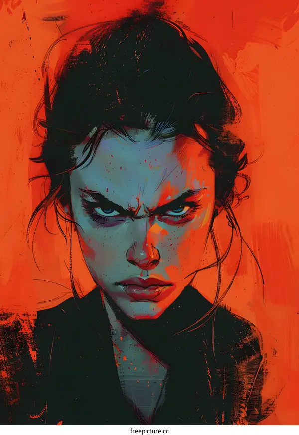 Angry Woman Portrait with Red Background