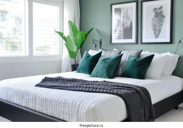 Modern Bedroom with Greenery Accents