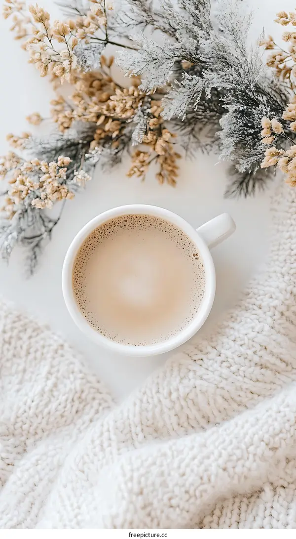 Cozy Winter Morning with Coffee and Knitted Blanket