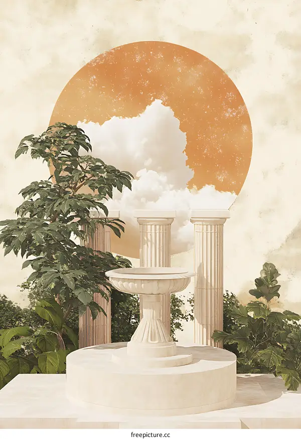 Vintage Aesthetic Garden With Columns and a Fountain