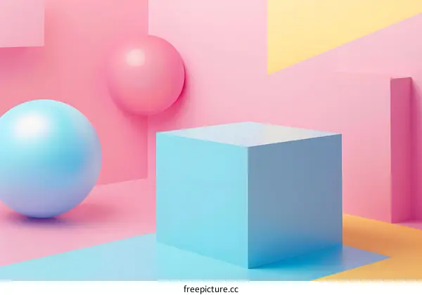 Abstract 3D Geometric Shapes with Pastel Colors Background