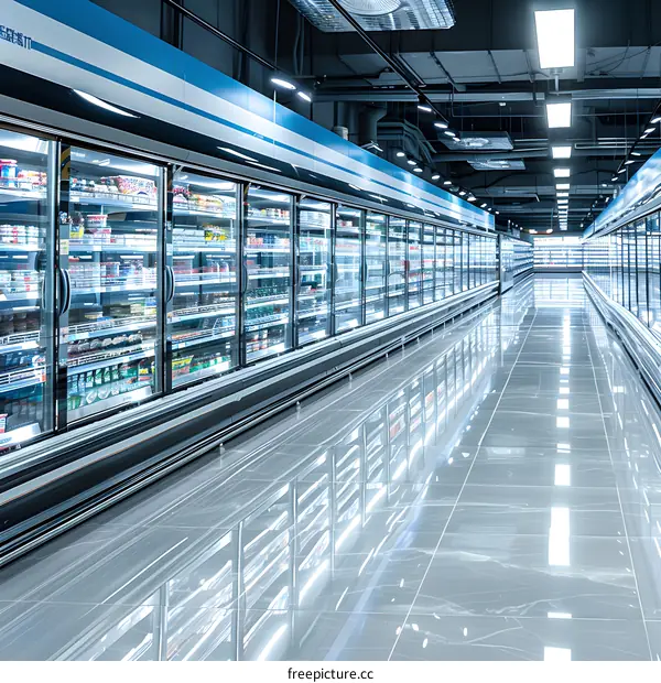 Supermarket Refrigerated Aisle With Products