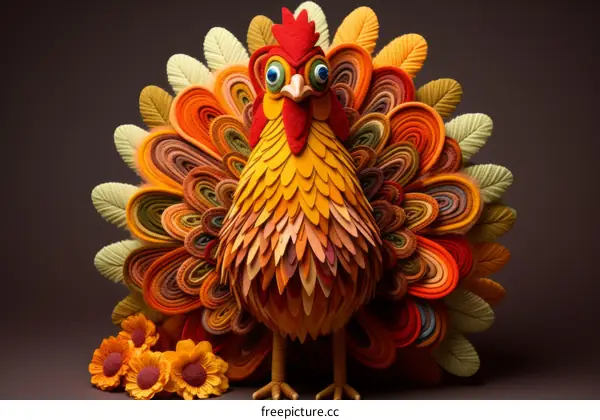 A colorful illustration of a turkey made of felt
