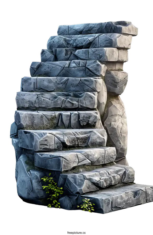 [Transparent Background PNG]Ancient Stone Steps with Green Vines
