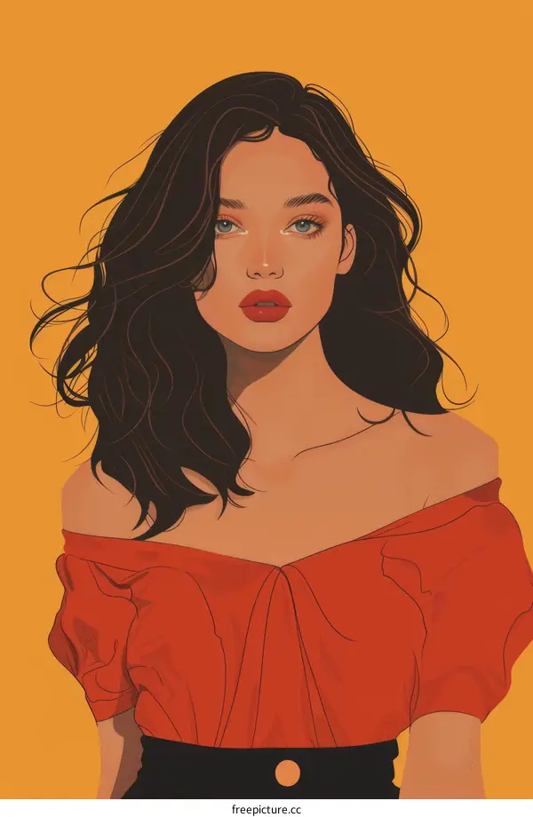 portrait of a young woman with dark hair and red lips