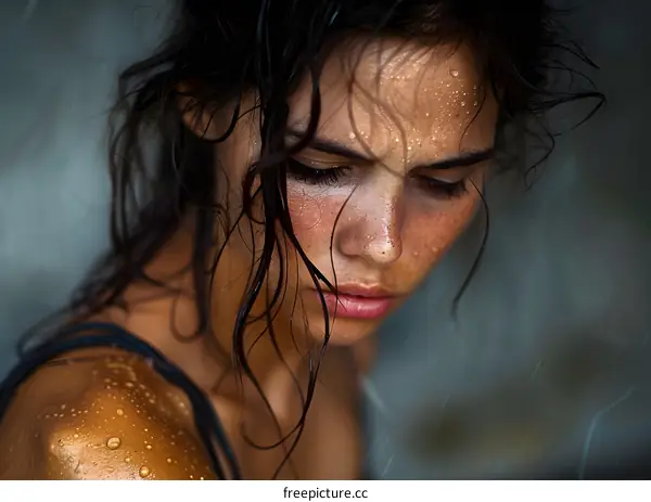 portrait of a young woman with wet hair and freckles