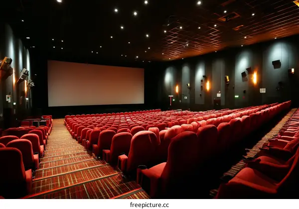 Empty Cinema Hall with Red Seats