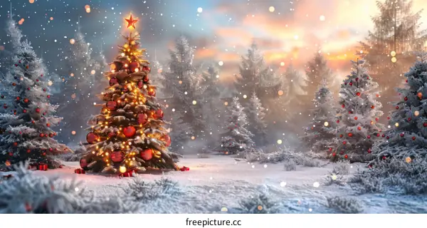 Snowy Christmas Tree in the Forest