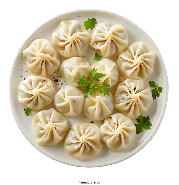 [Transparent Background PNG]Steamed dumplings on a white plate