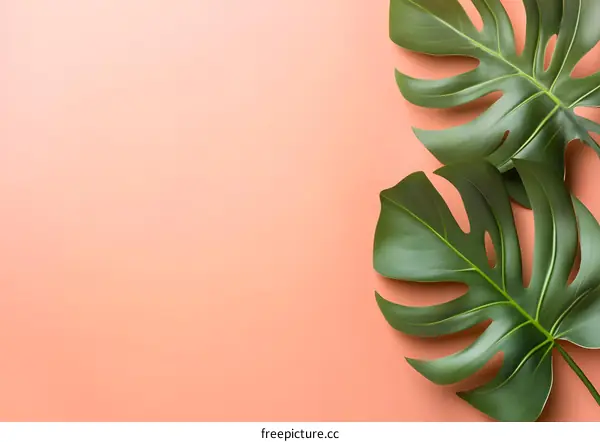 Tropical Leaves on Pink Background