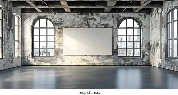 Empty Loft Room With Big Windows and Blank Canvas