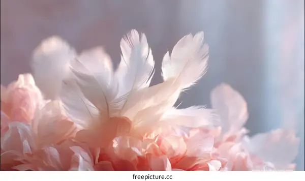 Delicate Feathers Among Soft Pink Petals