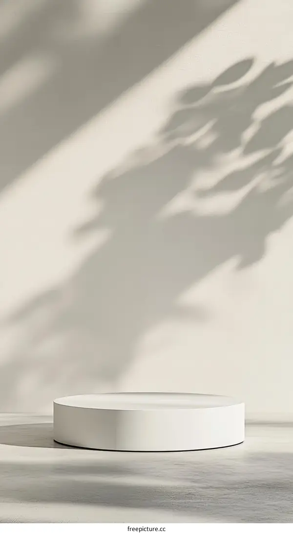 White Round Display Stand with Natural Light and Shadow