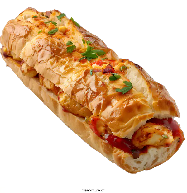 [Transparent Background PNG]Delicious Chicken Sub Sandwich with Tomato Sauce and Parsley