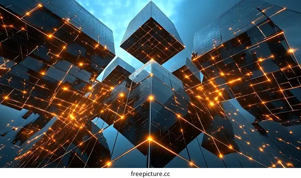 Futuristic Cityscape of Interconnected Cubes