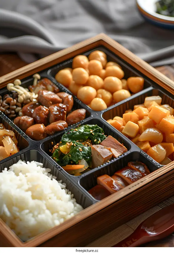 Japanese Style Bento Box Lunch With White Rice