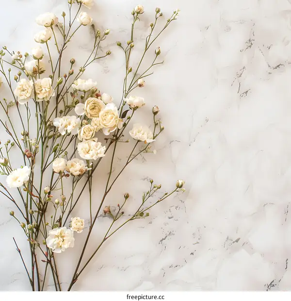 White Flowers on a Marble Background