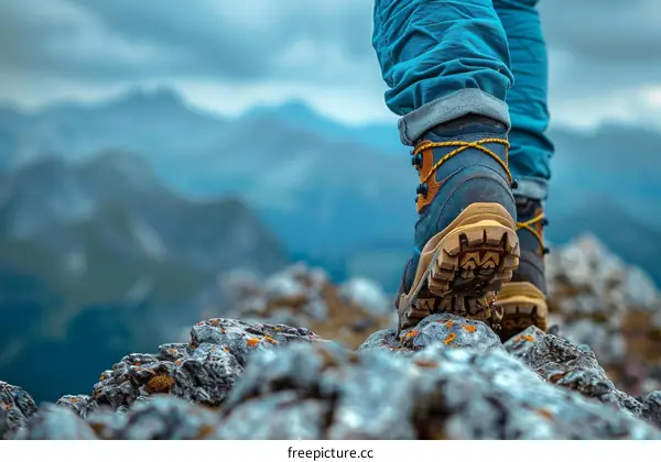 A person hiking on a rocky mountain