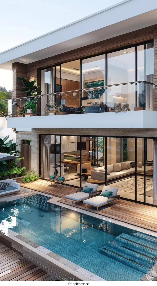 Modern Luxury Villa Exterior with Pool and Patio