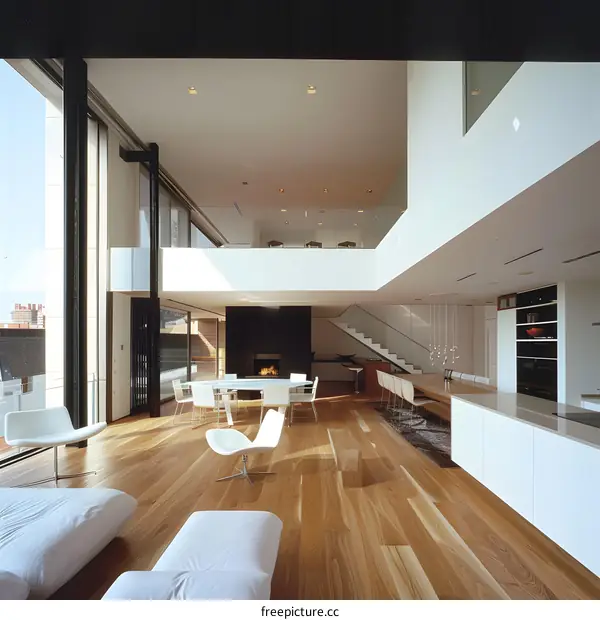 Modern Minimalist Open Concept Interior Design With Hardwood Flooring