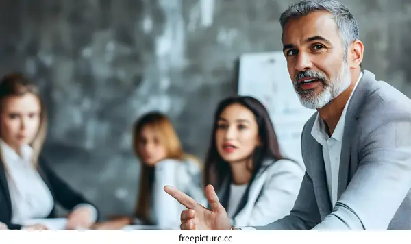 Business Meeting with  Team Leader  Presenting  Ideas  to  Group