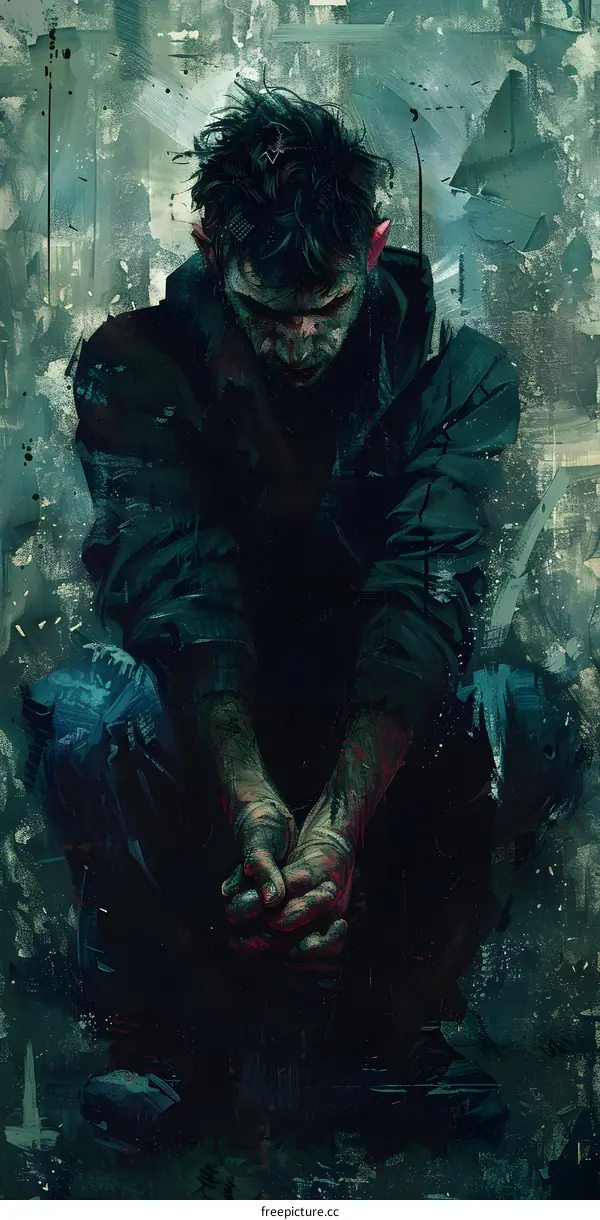 Man in Pain, Dark Background Illustration