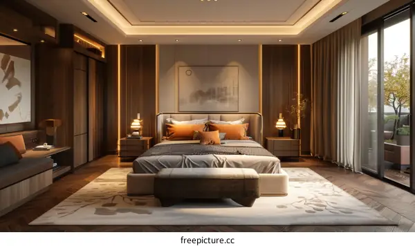 Bedroom with Modern Vanity and Balcony