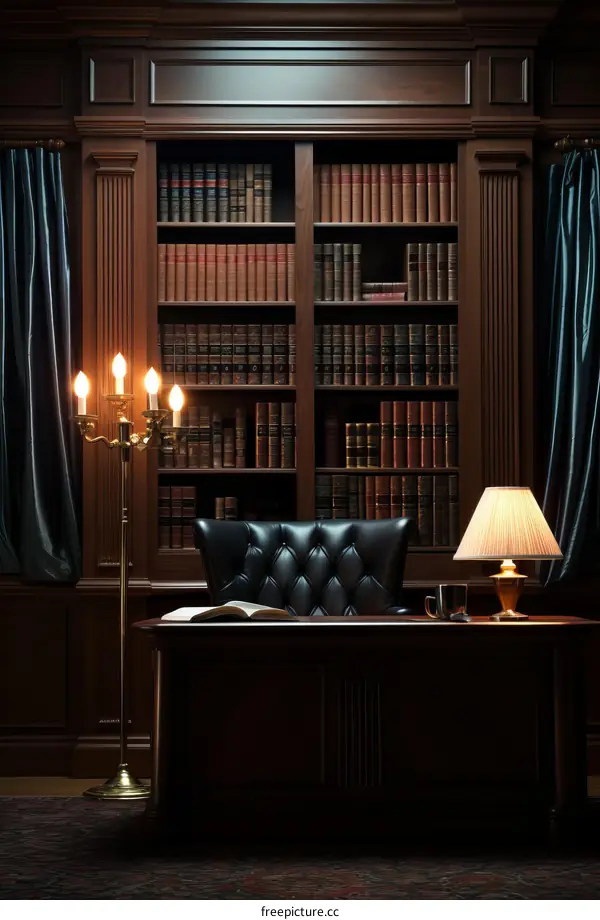 Vintage Library with Books and Chair