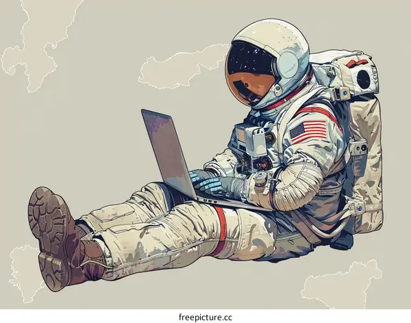 Astronaut Sitting on the Moon Using Laptop