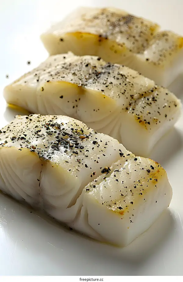 Grilled Cod Fillets Seasoned with Pepper
