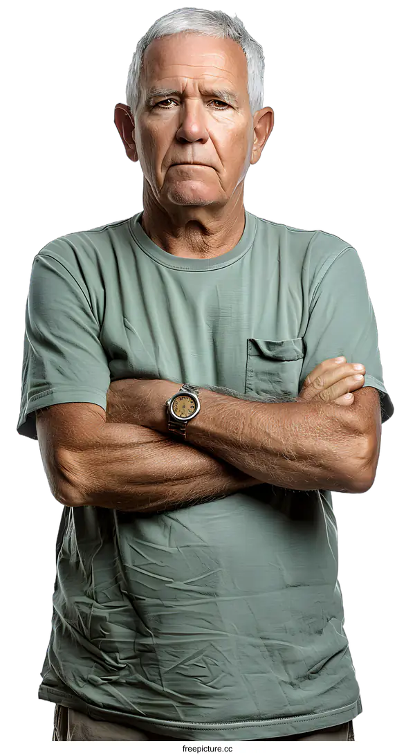 [Transparent Background PNG]Serious Senior Man With Arms Crossed