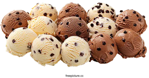 [Transparent Background PNG]Assorted Chocolate Chip Ice Cream Scoops