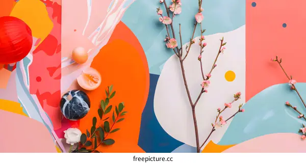 Abstract Colorful Floral Background with Peach Blossoms