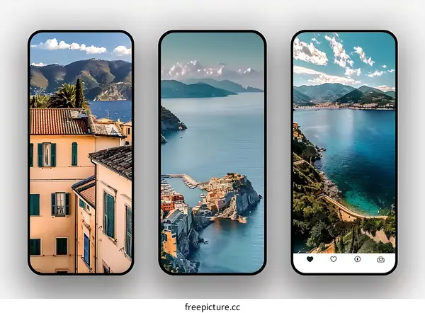 Coastal Town in Italy With Mountains in the Background