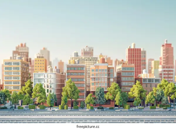 Low Poly Cityscape Illustration with Trees