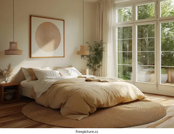Modern bedroom interior with natural elements