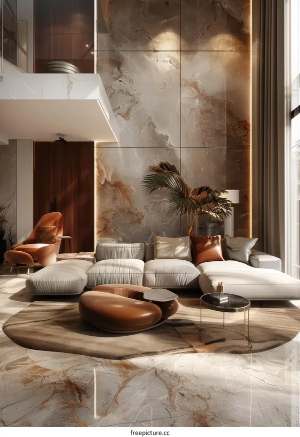 Marble and Palm Tree Modern Living Room Decor