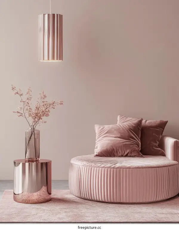 Modern Pink Velvet Round Sofa Interior Design