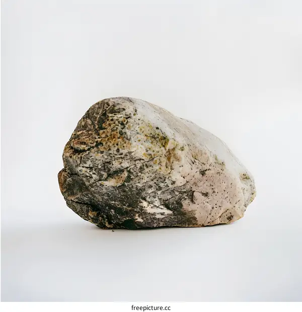 a large rock sits on a white surface