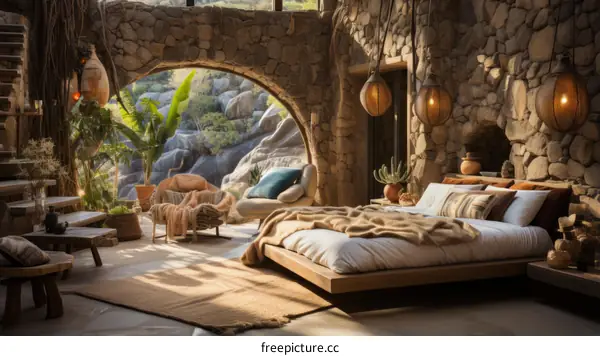 Tropical Retreat: Stone Bedroom with Panoramic Views