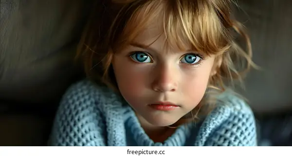 Portrait of a young girl with blue eyes
