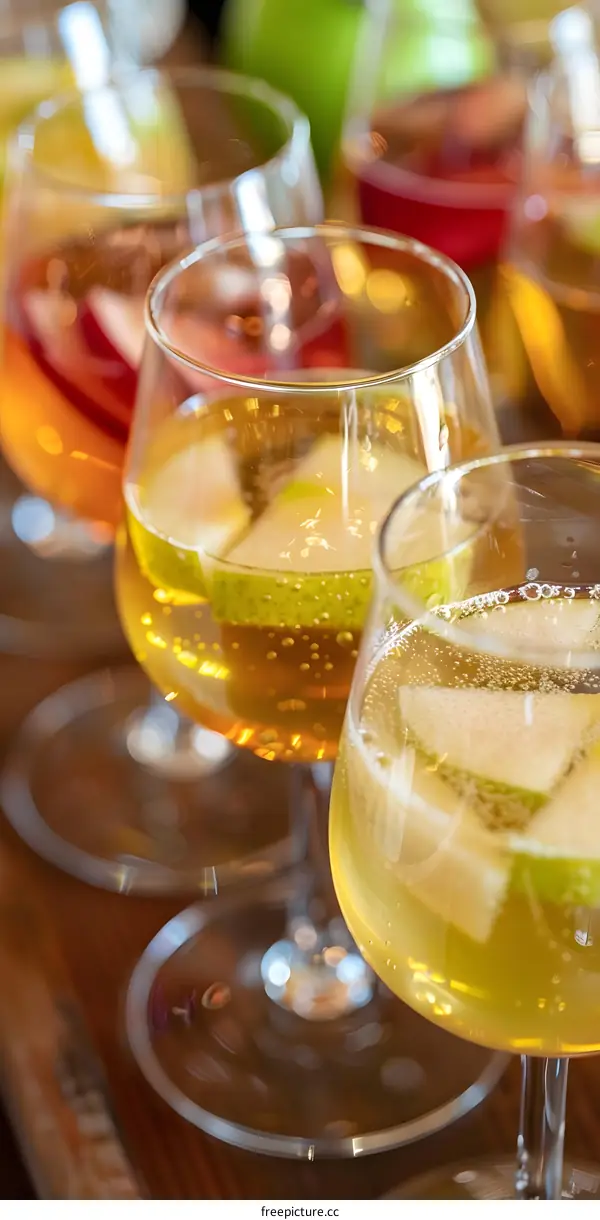 Close Up of Glasses Filled with Sparkling Apple Cider