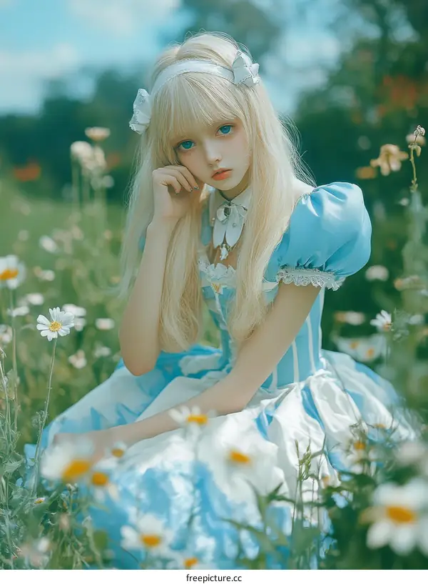 Alice in Wonderland Girl in a Light Blue Dress
