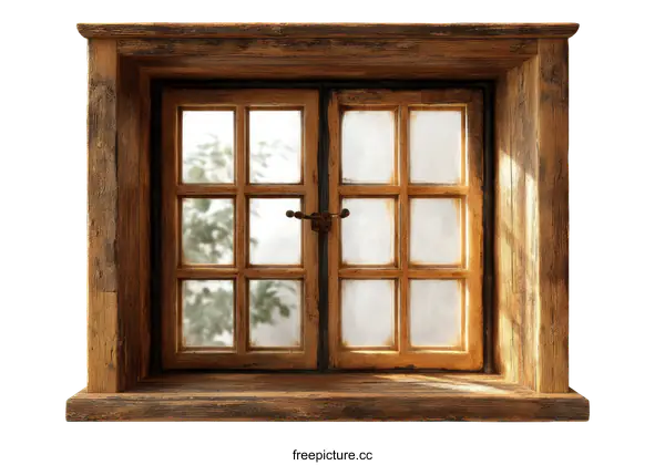 [Transparent Background PNG]Wooden Window Frame with Light and Shadow