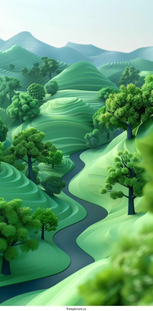 Serene Rolling Hills with a Winding River