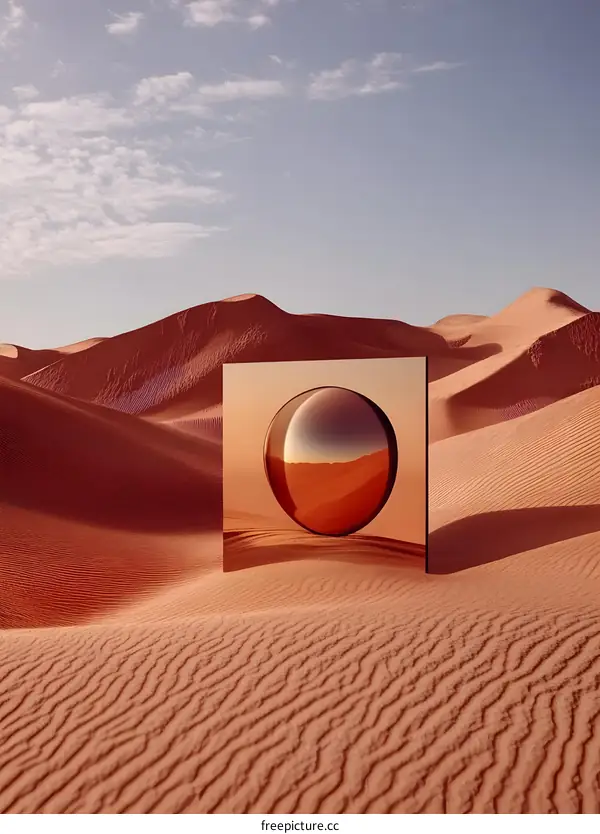 Sphere Reflecting Desert Landscape in Minimalist Art