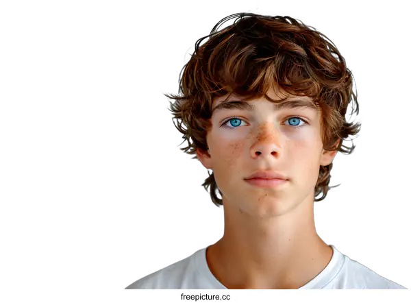 [Transparent Background PNG]Portrait of a boy with freckles and blue eyes